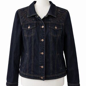 NWOT CJ Banks Dark Blue Jean Jacket w/ Embellishments — Women’s XL